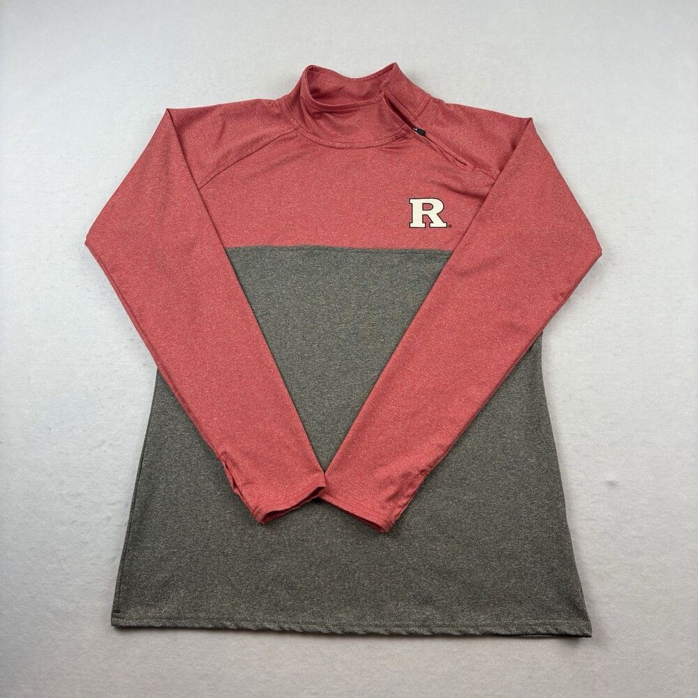 Rutgers University 1/4 Zip Mock Neck Pullover Womens L Gray Red Colorblock